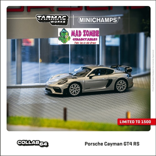 Tarmac Works x Minichamps Collab 64 - Porsche Cayman GT4 RS GT Silver Metallic