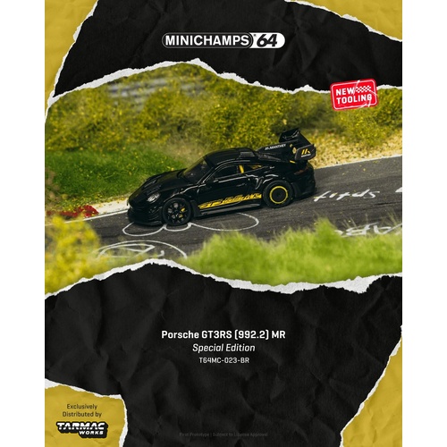 Tarmac Works Global 64 - Porsche GT3RS (992.1) MR, Black Yellow, Tarmac Special Edition - (PRE-ORDER)