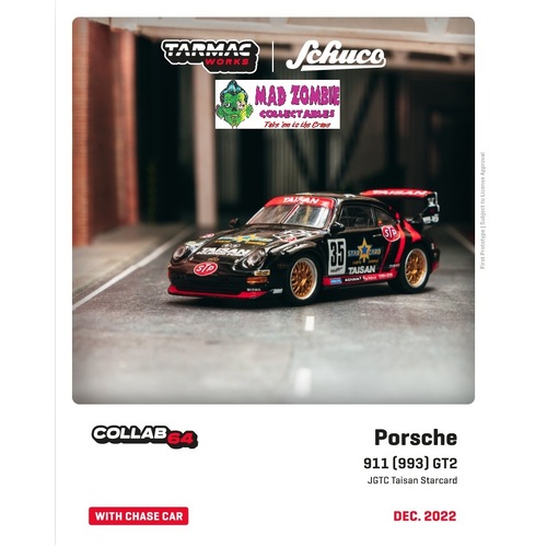 Tarmac Works Collab 64 Collaboration with Schuco - Porsche 911 (993) GT2 JGTC Taisan Starcard #35