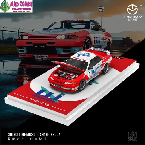 Time Micro 1/64 Scale - Nissan Skyline GTR R32 White & Red Uni Jecs Racing Livery