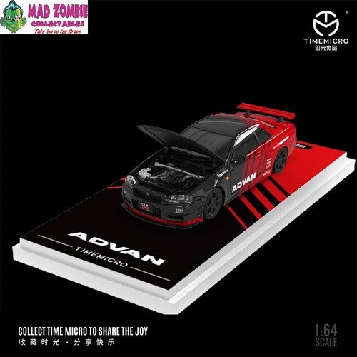 Time Micro 1/64 Scale - Skyline GT-R R34, Nismo Z-Tune Open-Hood, Visible Engine Advan Livery - (PRE-ORDER)
