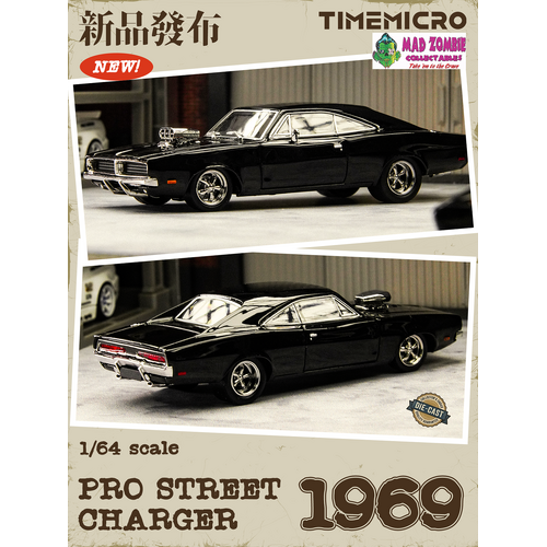 TimeMicro - 1969 Pro Street Dodge Charger Black (with removable hood) - (Pre-Order)